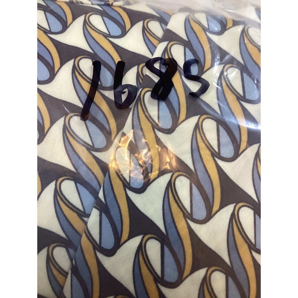 Tory Burch Geometric Print Tie Shoulder Midi Dress Blue Gold Brown Womens Medium - Picture 6 of 6